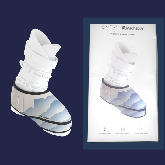 MadHappy Adults Unisex Thermal Ski Boot Cover | White and Blue | NEW/NIB 🎿⛷️🚡 - Picture 1 of 16